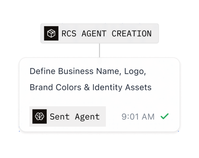 A branded RCS Agent being defined with a business name, logo and identity assets